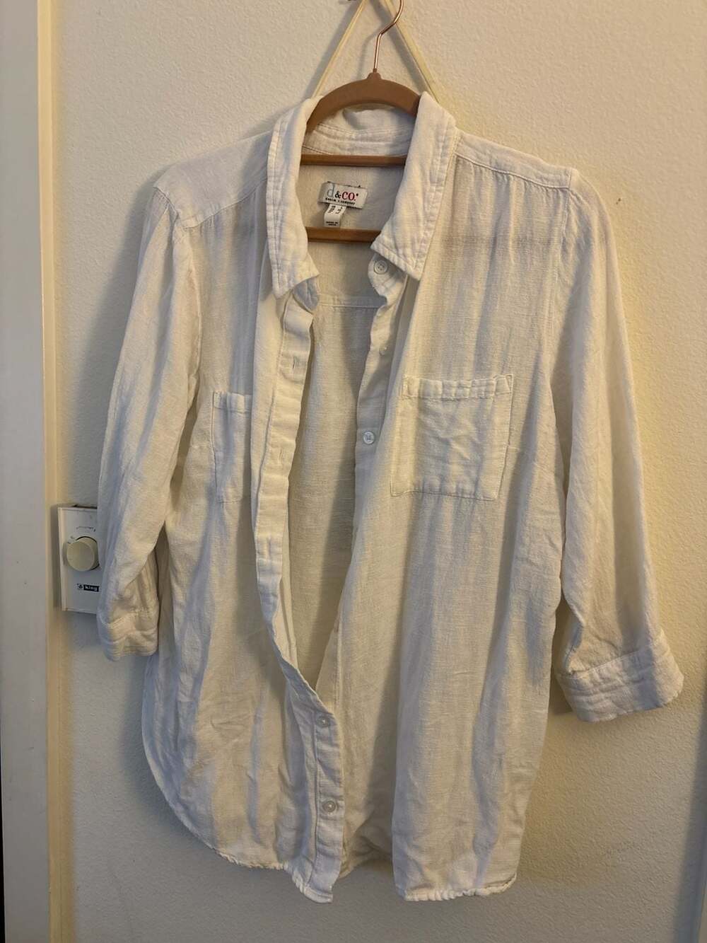 Denim & Co. White Textured Gauze Button-Down Shirt with Pockets